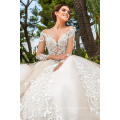 Custom Make High Quality Wedding Dress Bridal Gown Long Sheer Sleeves Ball Gown Luxury Beaded Crystal Wedding Dress